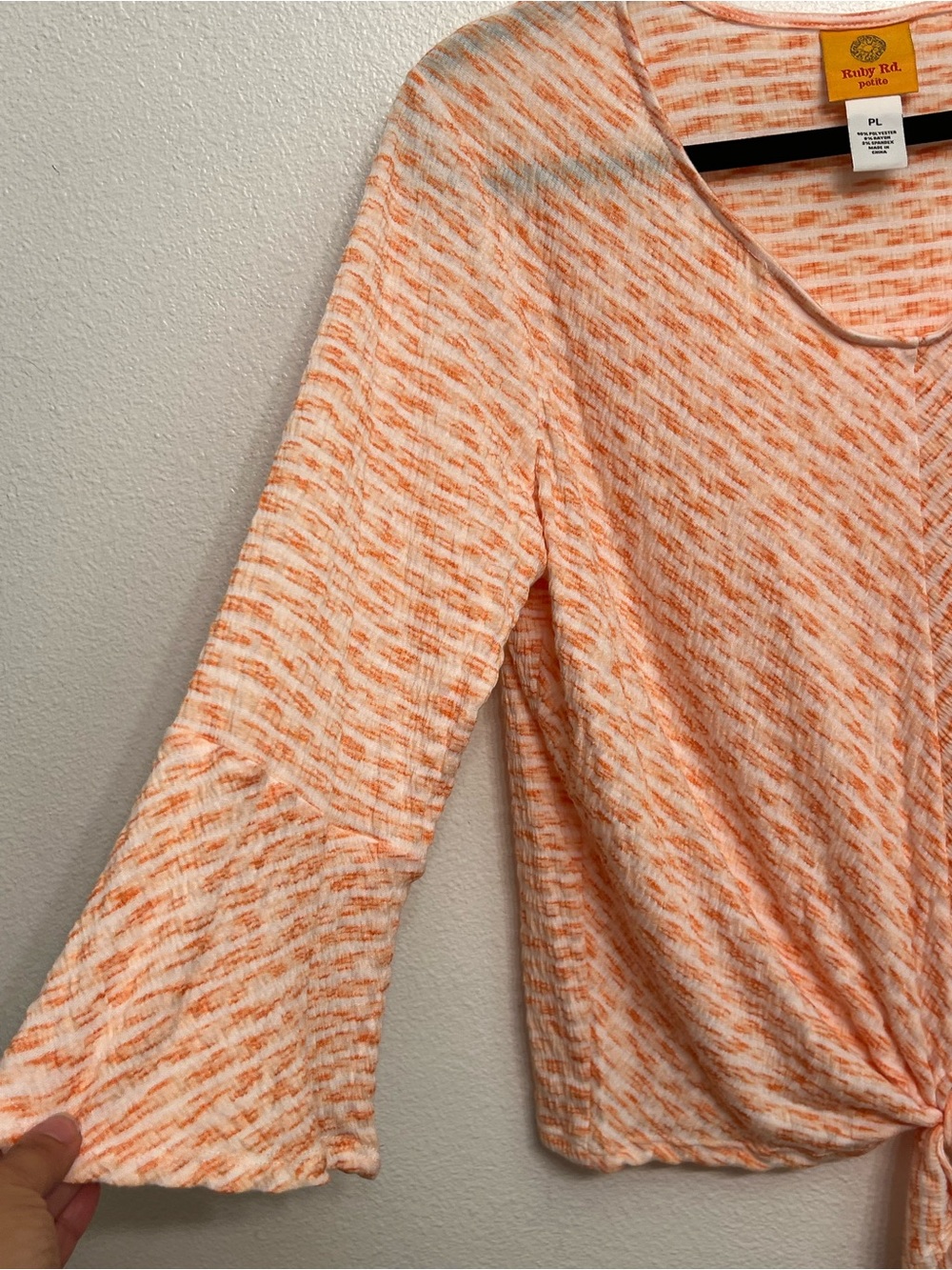 Ruby Rd. Peach Tie-Front V-Neck Blouse - Picture 4 of 8